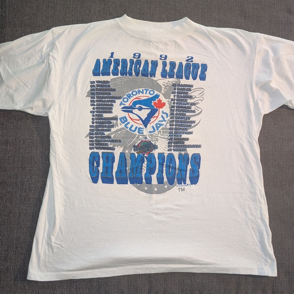 Vintage 1992 Toronto Blue Jays MLB American League Champions White Team T-Shirt - Picture 1 of 6